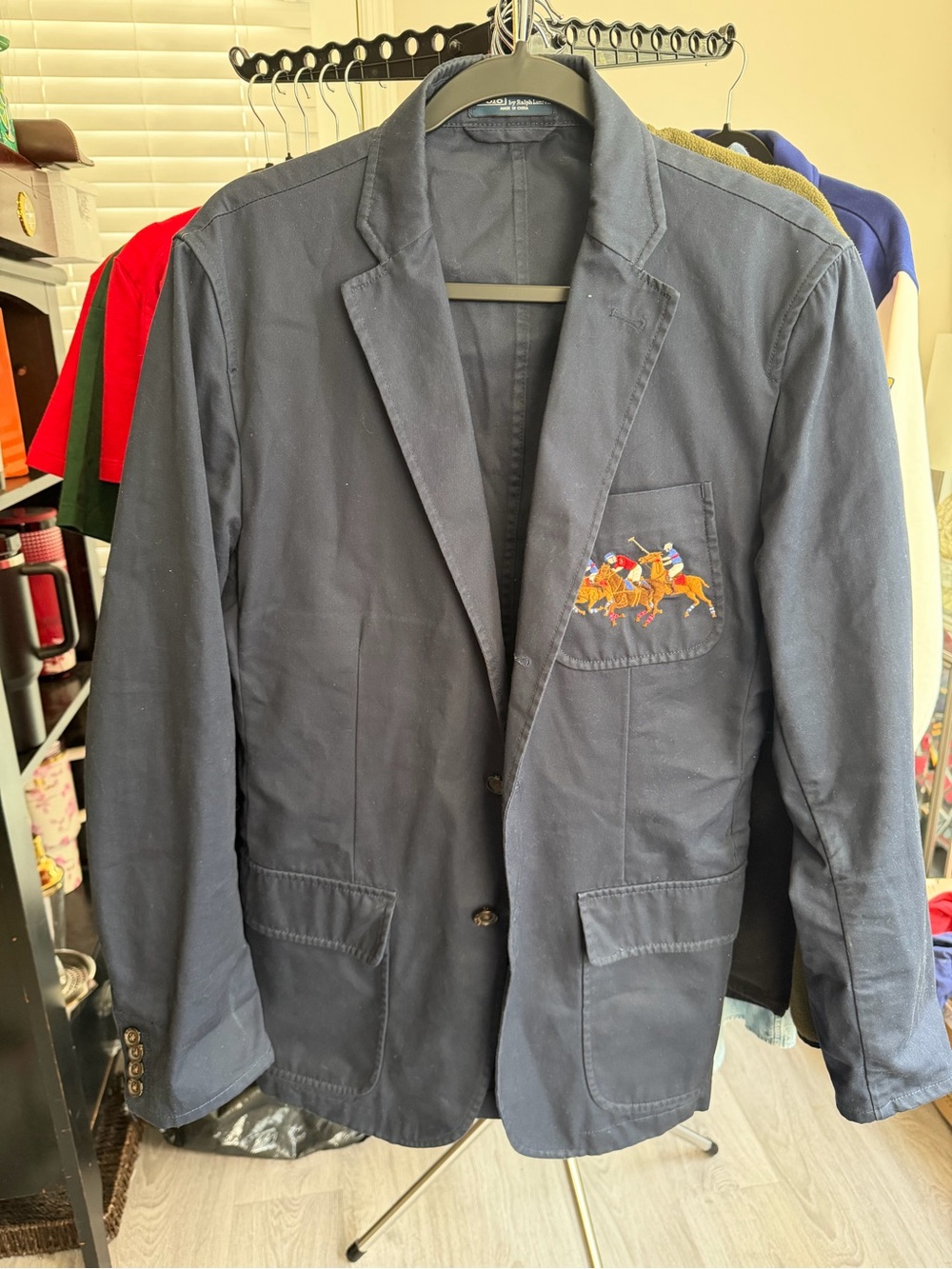 Polo by Ralph Lauren Navy Cotton Blazer with Polo Player Embroidery